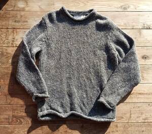 アイルランド製RATHLIN KNITWEAR ウールニットセーター size S(Ｍ相当) ごま塩グレー handmade ドネガル ラスリン 100% PUER NEW WOOL 美品