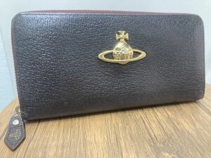 1-077 ヴィヴィアンウエストウッド VIVIENNE WESTWOOD ブラック ラウンドファスナー長財布 ブラウン レディース