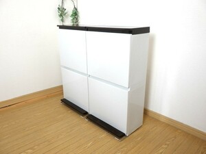 薄型ワイド設計◆40L【2段分別ダストボックス】2台セット◆フラップ式 ゴミ箱 くずかご スリム キッチン モダンリビング 