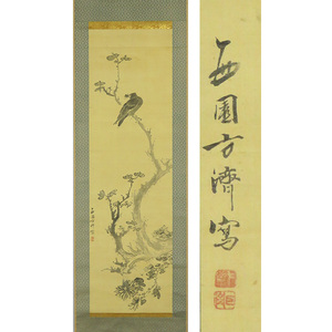 Art hand Auction B-4084【真作】中国･方西園 肉筆絹本 花鳥図 掛軸/中国書画 唐物 唐画 書画, 絵画, 日本画, 花鳥, 鳥獣