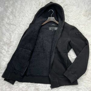 美品★希少 L ! ディーゼル パーカー DIESEL ジャケット ブルゾン ボア ワッフル生地 ロゴワッペン フード 極暖 肉厚 ジップ ブラック 