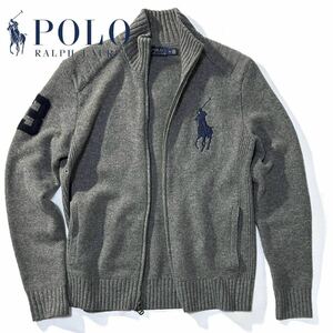 【POLO RALPH LAUREN】定価4.0万 ポロ ラルフローレン スタンドネック ダブルジップニットブルゾン ビッグポニー ナンバリング刺繍ニット