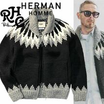 【HERMAN HOMME for Ron Herman】稀少◎!!定価7.0万 RHC ロンハーマン ハーマンオム別注 カウチンニットジャケット カナディアンセーター_画像1