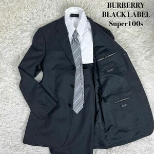 【原点にして頂点】1円!BURBERRY BLACK LABEL バーバリーブラックレーベル SUPER100 スーツセットアップ 40L黒 L ノバチェック テーラード