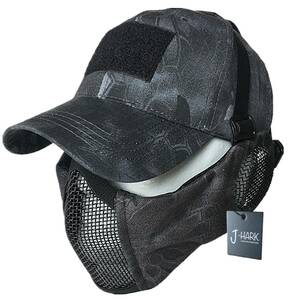 サバゲー マスク フェイスガード タクティカル キャップ セット 耳保護付き サバイバルゲーム 装備 (タイフォンブラック)