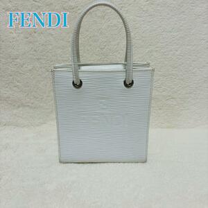 FENDI フェンディ ヴィンテージ エピレザー ハンドバッグ トート レディース ホワイト系 ロゴ　ミニ　スクエア　おしゃれ　人気