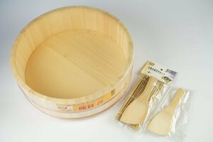 【アウトレット】エゾマツ 飯台 29cm 約3合用 おまけ付き（巻きす・しゃもじ） 寿司桶 赤飯 手巻き寿司 混ぜご飯 流しそうめん 19743 y-97