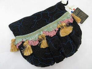 ◆JULIEN FAURE ジュリアンフォレル フランス リボン タッセル レース 刺繍 ポーチ 長期個人保管 タグ付き 未使用品