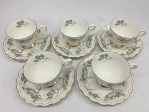 A431-I57-584 HOYA 保谷 Flash Ivory フラッシュアイボリー カップ&ソーサー ぶどう柄 金彩 茶器 食器 5客セット ⑥