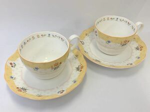 A425-I51-657 Noritake ノリタケ TRUE LOVE トゥルーラブ カップ&ソーサー イエロー系 花柄 茶器 食器 2客セット ⑥