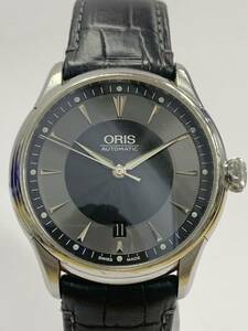 E529-K44-2662◎ ORIS オリス 7591 ブラック文字盤 裏スケ デイト ラウンド メンズ 自動巻き 不動 腕時計 ⑥