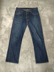 イタリア製!Nudie jeans ヌーディージーンズ SLIM JIM メンズ W31 L32 ダメージ加工 色落ち インディゴブルー ジーンズ デニムパンツ