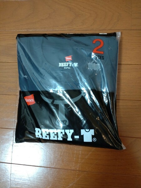 お得な2枚組!Hanes BEEFY ヘインズ ビーフィー 半袖Tシャツ ネイビー クルーネック Sサイズ 無地 肉厚 H5180 C370 2パック