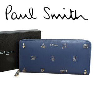 新品 ポールスミス Paul Smith ラウンドファスナー長財布 ミックスドゥードゥー ネイビー ロングウォレット ラビット ウサギ 猫