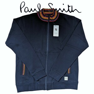  new goods Paul Smith Paul Smith Zip up sweat L artist stripe rib color line men's navy 