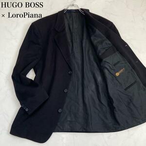 最高級HUGO BOSS × LoroPiana　ヒューゴボス×ロロピアーナ　カシミヤ100％　テーラードジャケット　 2XL　大きいサイズ　ブラック