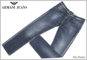 美品 ARMANI JEANS アルマーニジーンズ イタリア生地 ダメージ加工 インディゴ ストレッチ デニムパンツ ジーンズ W31 国内正規品 メンズ