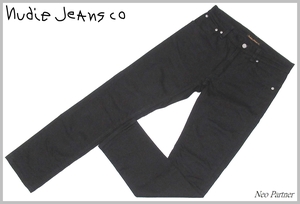 美品 Nudie Jeans ヌーディージーンズ THIN FINN Dry Ever Black 漆黒 スリムスキニー ストレッチ デニムパンツ ブラック W30 メンズ