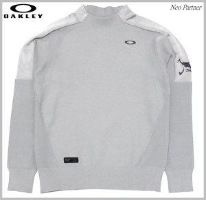 定価￥15,400 美品 OAKLEY オークリー ゴルフ スカル 軽量 ストレッチ モックネック ニットセーター グレー M メンズ