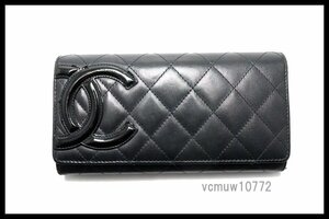 希少美中古■CHANEL 14番台 カンボンライン SV金具 レザー 2つ折り長財布 シャネル■0104hn1036-9K