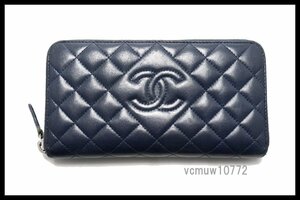 希少美中古■CHANEL 18番台 マトラッセ ココマーク レザー ラウンドファスナー 長財布 シャネル■0104th27190