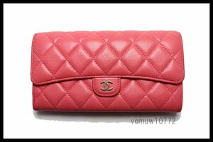 近年モデル希少美中古■CHANEL 30番台 マトラッセ レザー 2つ折り長財布 シャネル■0111uc294281