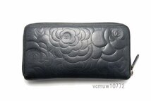 希少美中古■CHANEL 15番台 カメリア レザー ラウンドファスナー 長財布 シャネル■0111eh30149_画像2