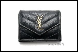 近年モデル希少美中古■SAINT LAURENT PARIS カサンドラ レザー 3つ折り財布 サンローランパリ■0118su34335