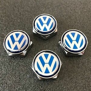 VW フォルクスワーゲン 青 ナンバーボルトキャップ ボルトカバー ライセンスプレート盗難防止 ネジ エンブレムロゴ ブルー 4個セット
