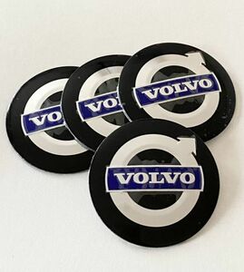 ボルボ VOLVO ホイールキャップステッカー センターバッジ シール ブラック ブルー 56mm 4枚