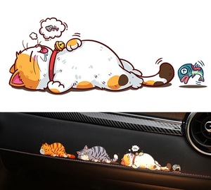 猫 ステッカー ネコ ねこ 白茶 お腹 魚 カッティングステッカー 型抜き シール 車 サイド ウインドウ リア 漫画 おもしろ カーステッカー