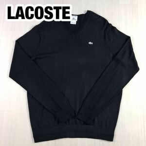 LACOSTE ラコステ カシミヤ混コットンニット セーター 5 ブラック Vネック 銀ワニ