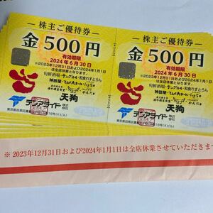 テンアライドの株主優待券10000円分（500円分×２0枚 ）☆天狗系 ☆ミニレターでの送料込