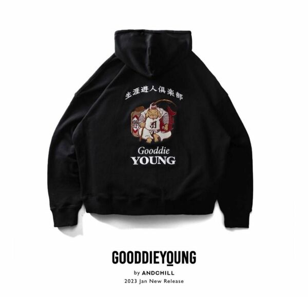 GDY "えびす" EMBROIDERY HOODIE BLACK