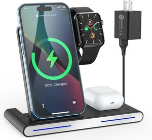 3in1ワイヤレス充電器 折り畳み式 マルチ充電スタンド 急速充電 iPhone AirPods iWatch