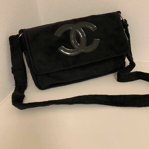 美品 シャネル ノベルティ パイル地ロゴショルダーバッグ ポシェット ココマーク CHANEL PRECISION 黒