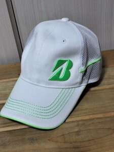 ブリヂストン ゴルフ キャップ 帽子 フリーサイズ メンズ レディース ホワイト×グリーン系 ゴルフ スポーツ ウォーキング 美品 送料無料