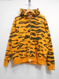 68 送80サ 0122$D17 A BATHING APE エイプ LUKEWARM WATER カエル フルジップパーカー イエロー サイズM 中古品