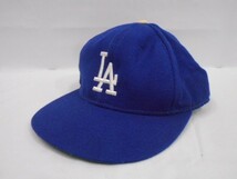 74 送60サ 0122$D10 NEWERA ニューエラ 80s 90s オールド ヴィンテージ キャップ LA ドジャース ウール100% ブルー 中古品_画像1