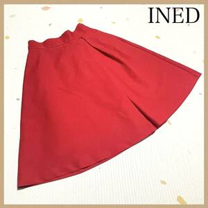 [INED] Ined flair skirt 9 red / red knees height skirt maxi height skirt 