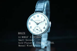 金張りロレックス ROLEX アンティーク1920年代製造 メンズ ボーイズ ゴールド 14WORLDS RECORDS 手巻 動作良好極美品 希少 価格高騰中 1円