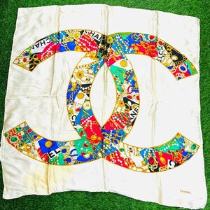 ◇1円 ★ CHANEL シャネル 大判 ココマーク スカーフ シルク100% 約85×85cm ブランドスカーフ 