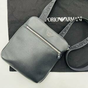 1円《極美品》EMPORIO ARMANI エンポリオアルマーニ イーグルロゴ金具 ショルダーバッグ ボディバッグ レザー PVC 黒 ブラック メンズ