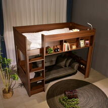 新品 セール価格 ロフトベッド BR色ベッド棚付き ハイタイプ収納シングル木製ラック ベッド家具ベット快眠おしゃれ:NW44-16HZT-KC_画像1