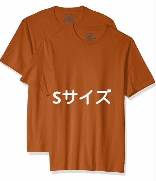 2枚組 Tシャツ クルーネック スリムフィット 半袖 メンズ　ブラウン　2枚組