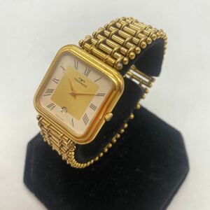 2312H39 TECHNOS テクノス　73-371 メンズクォーツ腕時計　デイト　ツートン文字盤　ゴールドベゼル　ゴールドベルト
