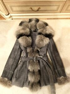 p'vera gorgeous fox fur sheep leather ram leather real mouton fur coat new goods rare model mouton coat 