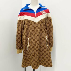 TO1 Gucci GUCCI GG Technica ru половина Zip One-piece джерси - платье Mini длинный рукав общий рисунок чай синий 