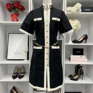 8061 unused Gucci Tiger chain belt attaching short sleeves One-piece black 