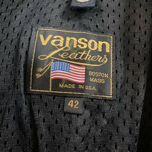 美品 サイズ42 VANSON バンソン レザージャケット ライダースジャケット USA製 アメリカ製 牛革 革ジャン 本革 パンチングレザー メッシュの画像2